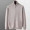 Hot Sale In Autumn And Winter 100% Wool Cardigan Men's Semi-High Collar Zipper Long Sleeve Business Casual Knitted Sweater Coat. 1