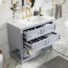 36" Bathroom Vanity with Sink, Farmhouse Bathroom Vanity Storage Cabinet with 4 Drawers and Open Shelf, Solid Wood Frame 1
