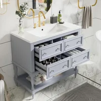 36" Bathroom Vanity with Sink, Farmhouse Bathroom Vanity Storage Cabinet with 4 Drawers and Open Shelf, Solid Wood Frame 1