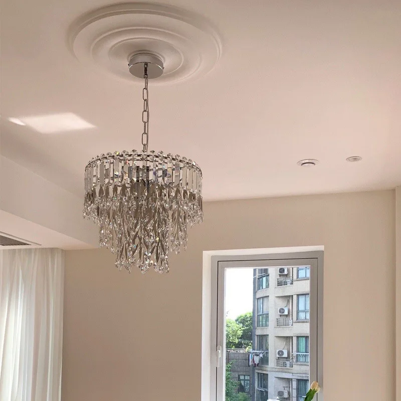 Modern simple light luxury leaf bedroom crystal chandelier round living room dining room bedside aisle entrance chandelier