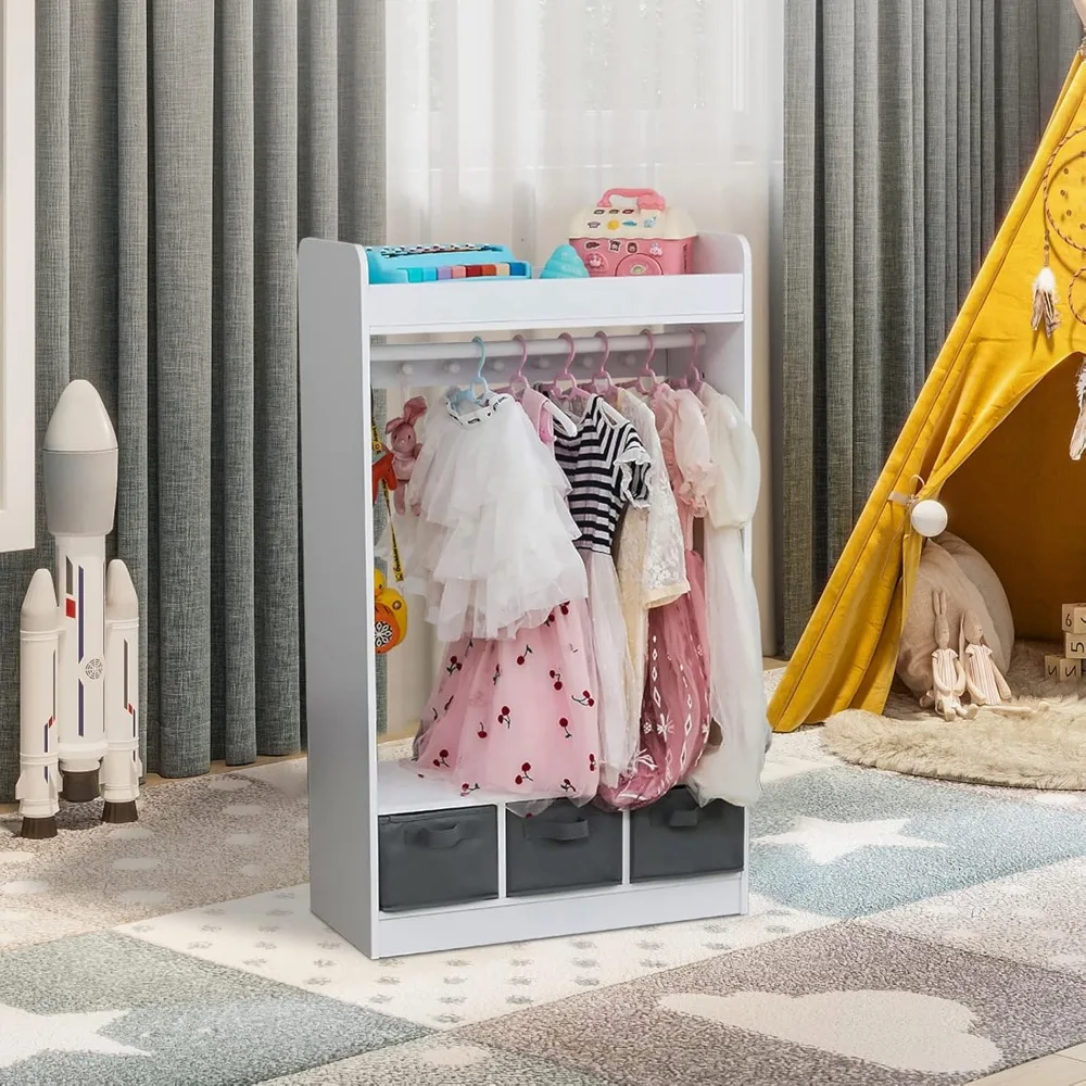 Large Dress up Storage w/Mirror, Kids Costume Organizer, Portable Closets with Non-Woven Drawers,Kids Costume Close Open Storage 2