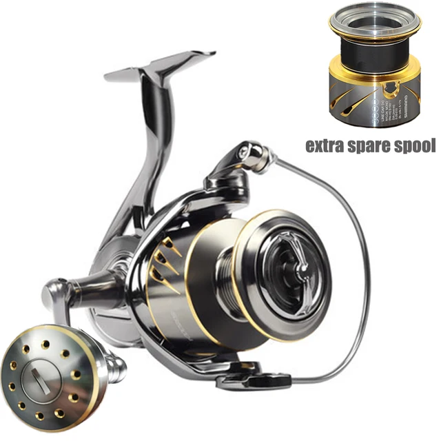 STELLA'Same design Spinning Fishing Reel 9+1BEARINGS Saltwater Fishing Tackle Rxtra spare spool MAX DRAG 55(LB) SG1000-SG6000 Big knob gold