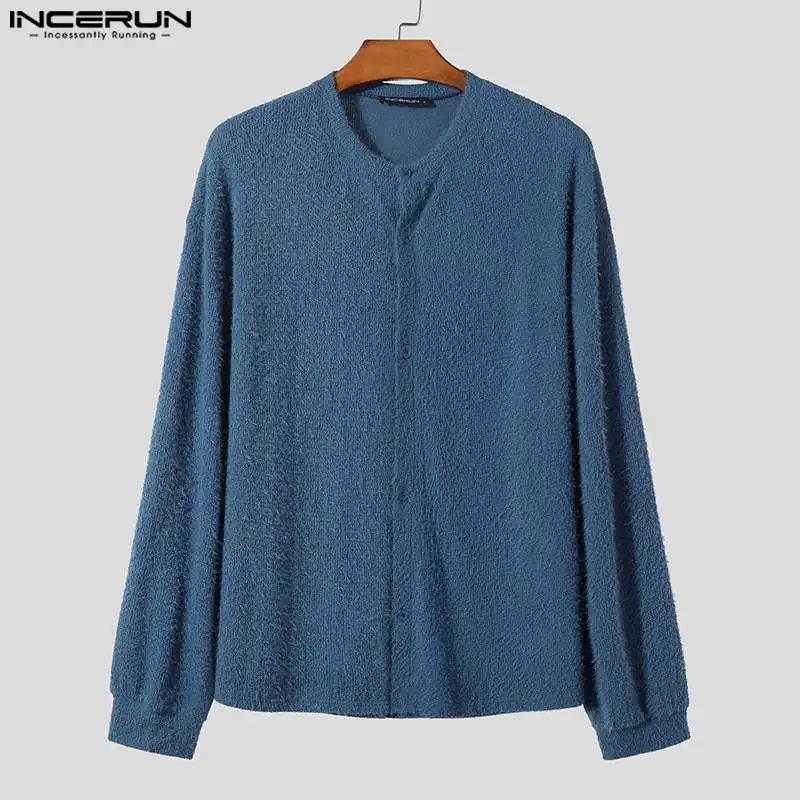 INCERUN 남성용 솔리드 O넥 루즈 풀오버, 심플 니트 가디건, 긴팔 스웨터, S-5XL 상의, 한국 스타일, 신상 패션, 2024