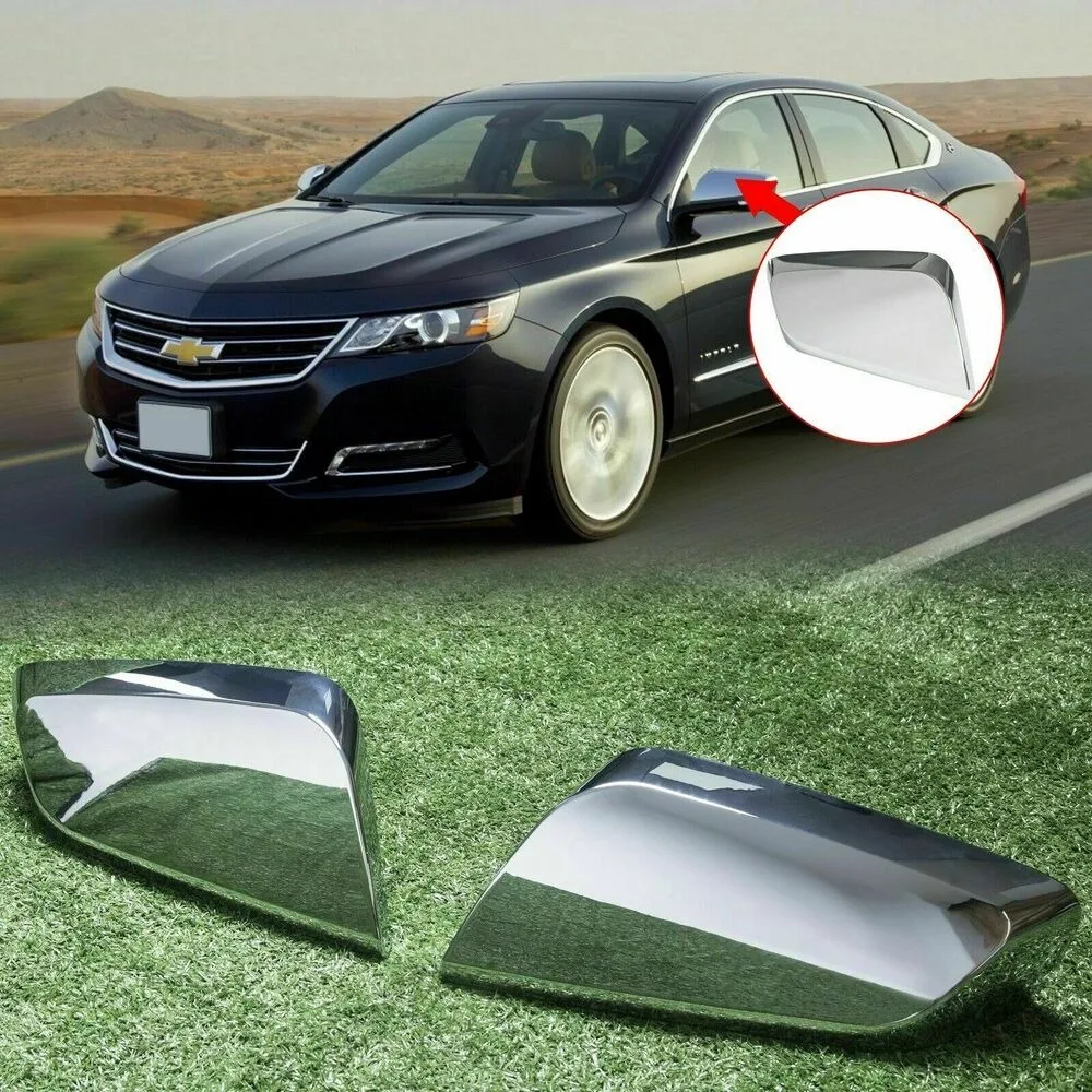 2pcs For 2014-2020 Chevy Impala Chrome Triple Mirror Covers Clip On Mirror Cover Clip Decoration Adhesive Style