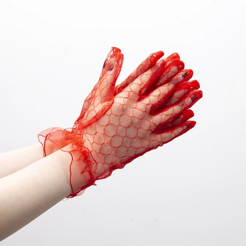 1 Pair Women Sexy  Lace Fashion Black Gloves Transparentes Mesh Tulle Bridal Female Party Wedding Dress Driving Short Gloves