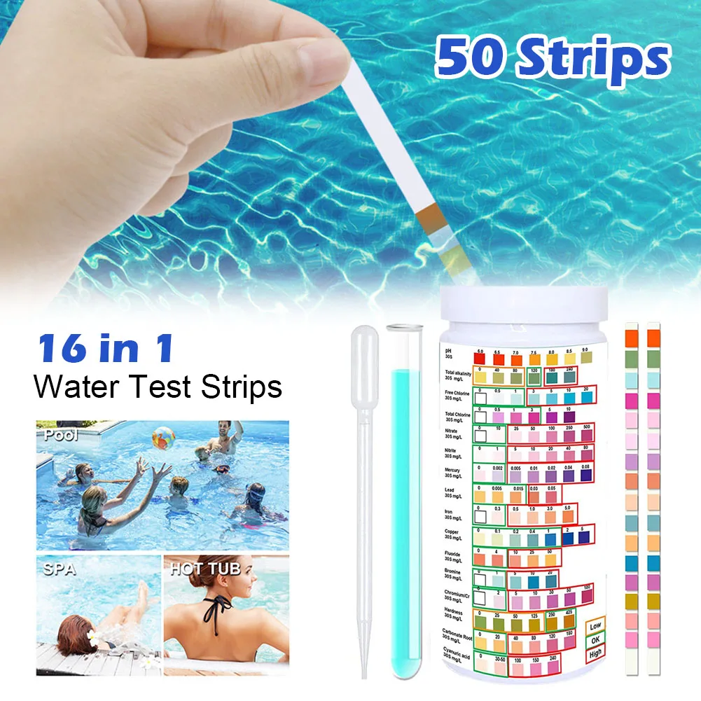 

50/100PCS 16In1 Drinking Water Test Kit Home Water Quality Test Swimming Pool Water Test Strips Water PH Fluoride Lead Meter