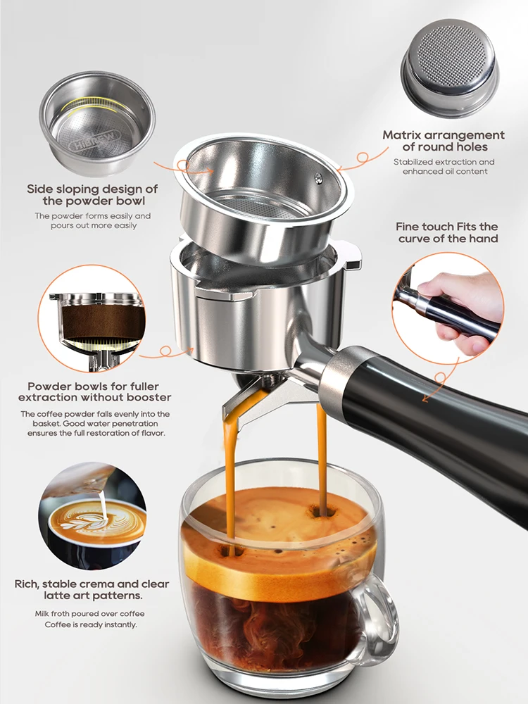 HiBREW 20Bar Máquina de café expresso semiautomática com temperatura ajustável fria/quente super fina cafeteira cappuccino H10B 5