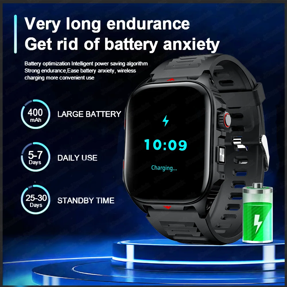 New Outdoor Sport Smart Watch Men 2.0" HD Screen LED Flashlight 400mAh Large Battery Heart Rate Waterproof BT Call Smartwatch
