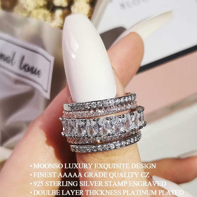 Moonso Arrival Rose Gold Color 4 Pieces Stacked Stack Wedding Engagement Ring Sets For Women Fashion Band R5899