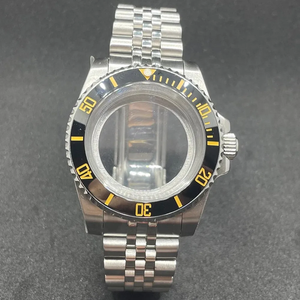 Elegant 40MM Stainless Steel Watch Case with Solid Bracelet and Glide Lock Clasp