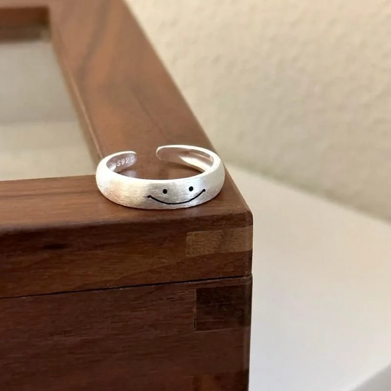 Silver Ring 925 Sterling Smiling face Adjustable Open Ring For Women Jewelry For Party Birthday Gift