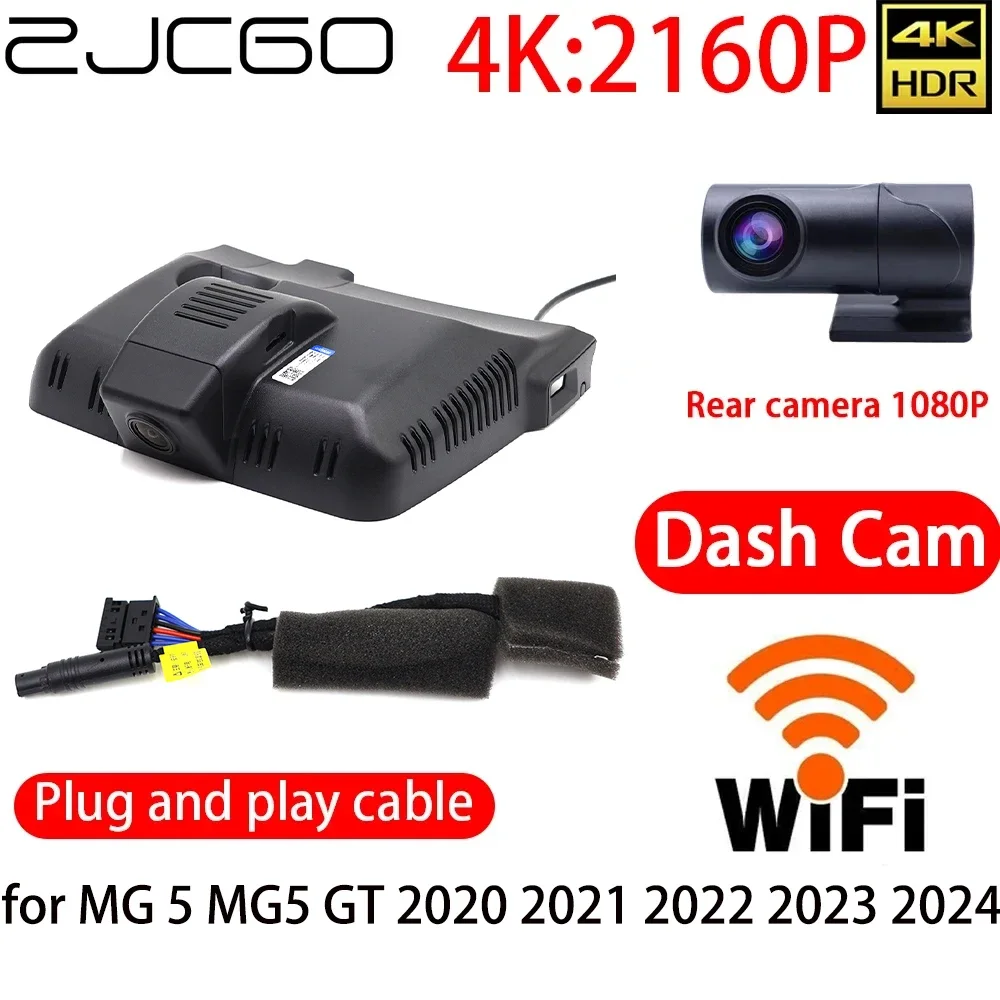 

ZJCGO 4K Car DVR Dash Cam Wifi Front Rear Camera 24h Monitor for MG 5 MG5 GT 2020 2021 2022 2023 2024