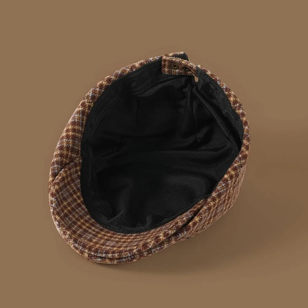 Elegant Vintage Berets Flat Top Plaid Pattern Casquette Japanese Style Golf Driving Cap Women's Wear