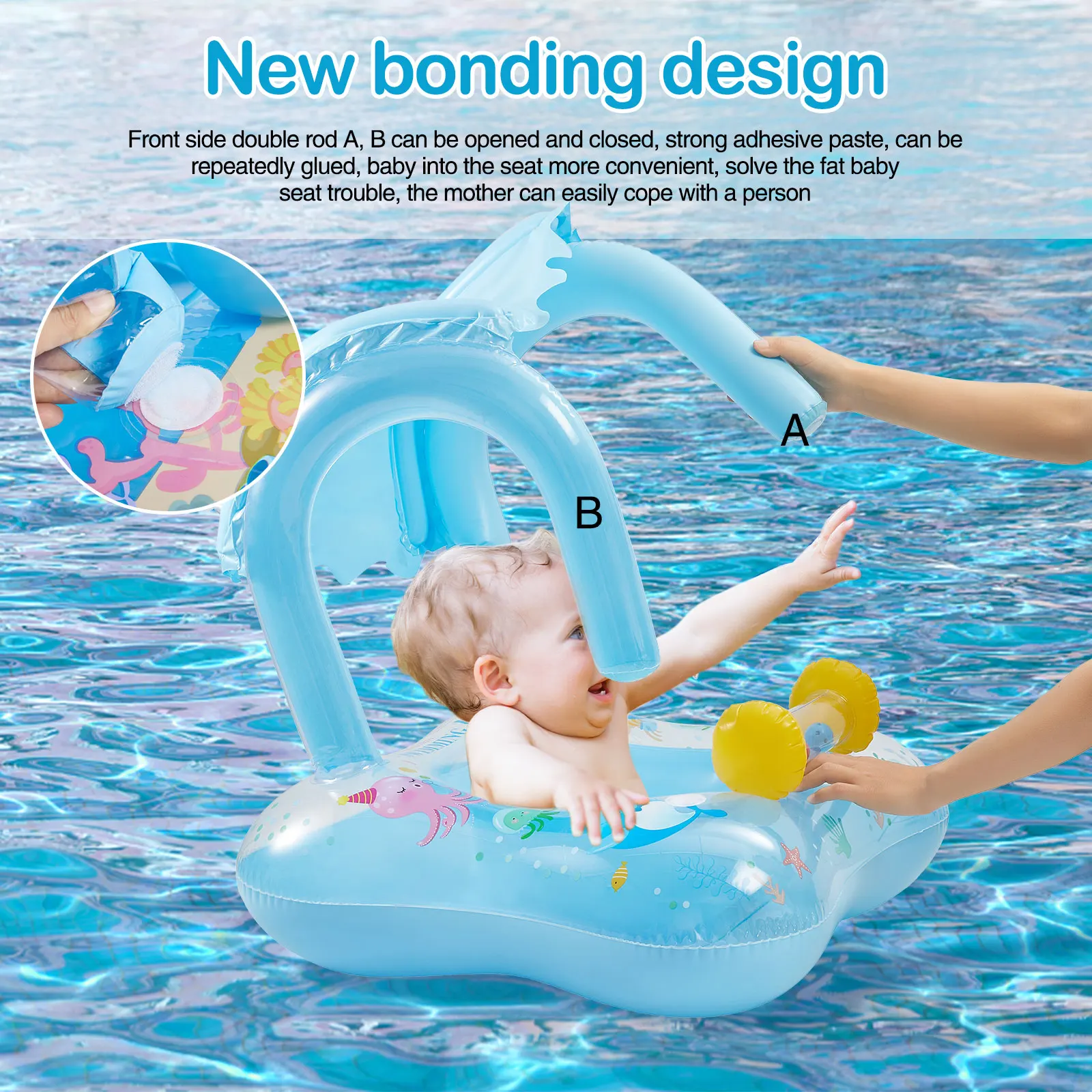 Baby Pool Float Kids Pool Float Seat with Awning Infant Swim Floating Object Inflatable Pool Float Swimming Toddler Water Toys