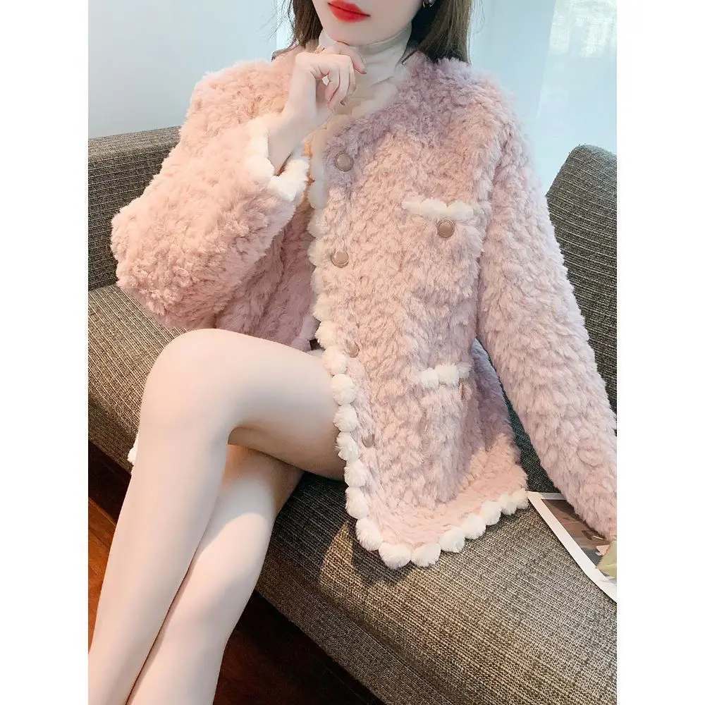 Luxury Faux Fur Coat Women Autumn Winter Jacket Crop Tops Long Sleeve Warm Kawaii Clothing O-neck Jacket Korean Fashion
