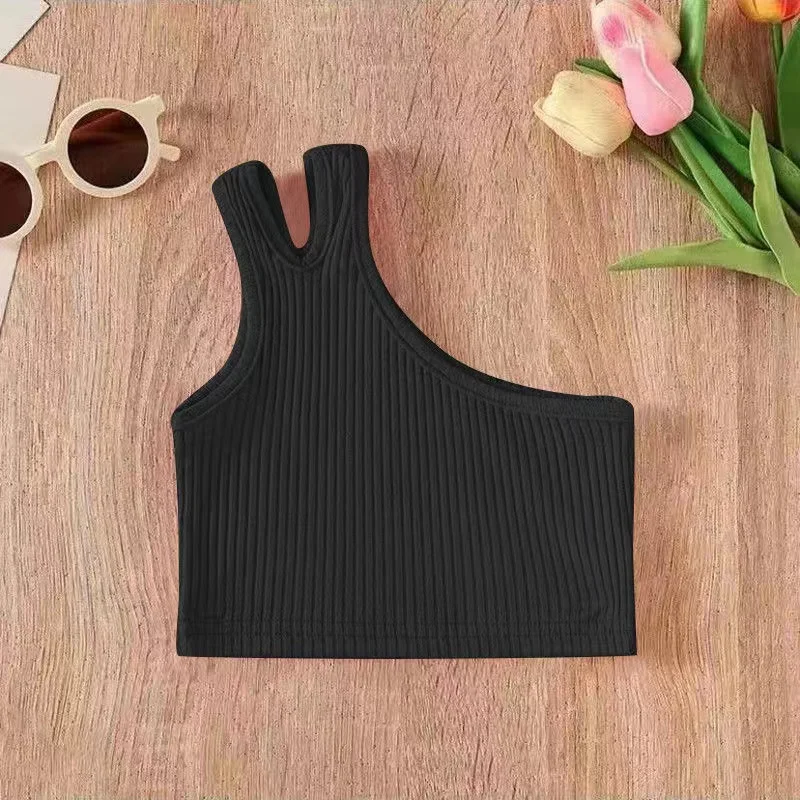 Kids Girls Camisole Tops Summer One-Shoulder Sleeveless