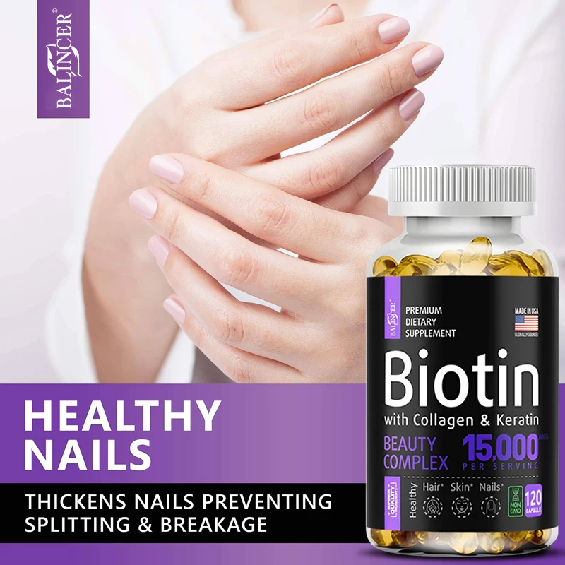 Collagen Supplements Balincer with Biotin + Collagen + Keratin Supplement for Hair Skin Nail Health Non-GMO 120 Capsules