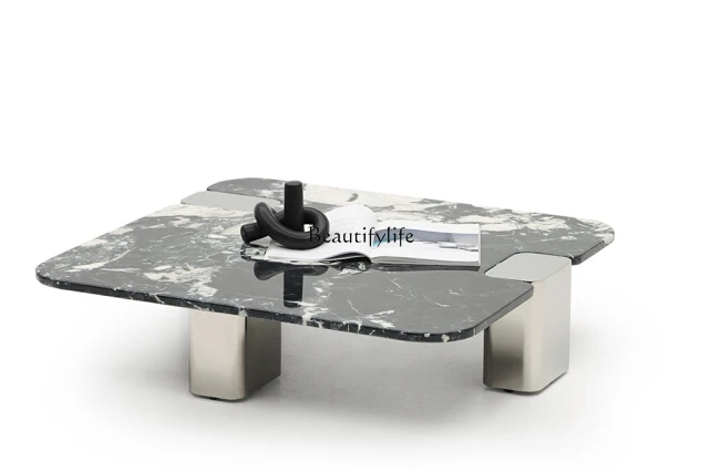 

Italian Minimalist Natural Marble Stainless Steel Living Room Coffee Table