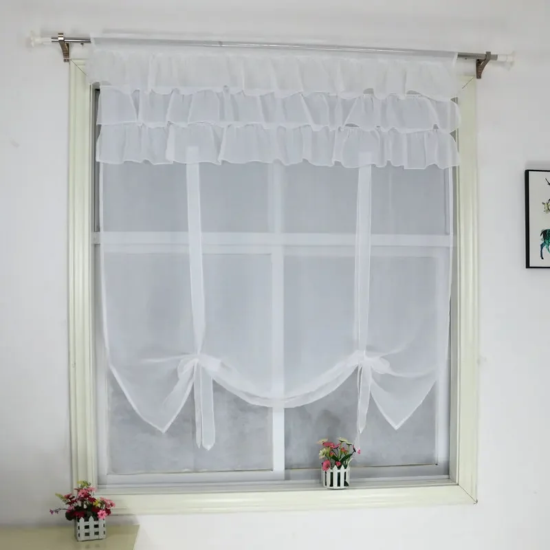 Gauze Tieblinds Curtain Flouncing Design Balcony Kitchen Seer Wave Blinds Home Tie-up Voile Window Treatments sheer curtains window curtains decor curtains