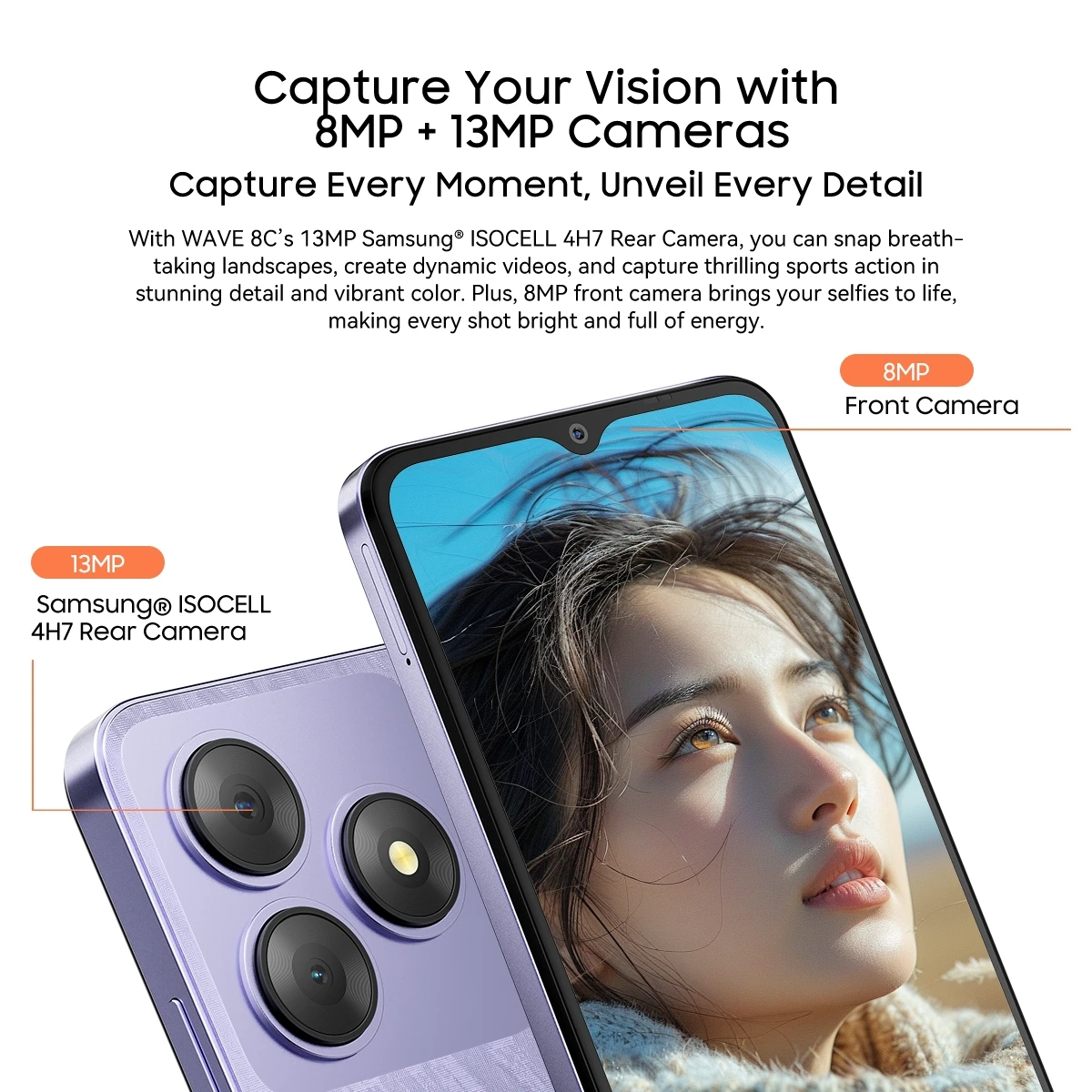 Blackview Wave 8C Smartphone 6.56'' HD+IPS Display Octa Core T603 2GB+64GB 4700mAh Battery 8MP Camera 4G Cell Phone Android 14 4