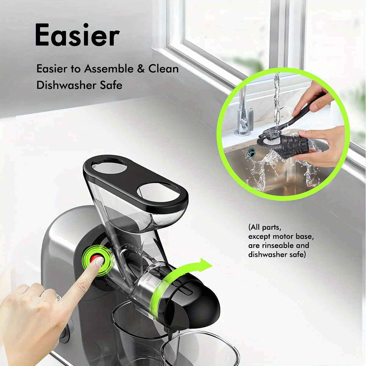 SiFENE Cold Press Juicer - Slow Masticating, High Yield for Fruits & Veggies, Dual-Mouth, Anti-Clog, Easy Clean, BPA-Free, Gray 5