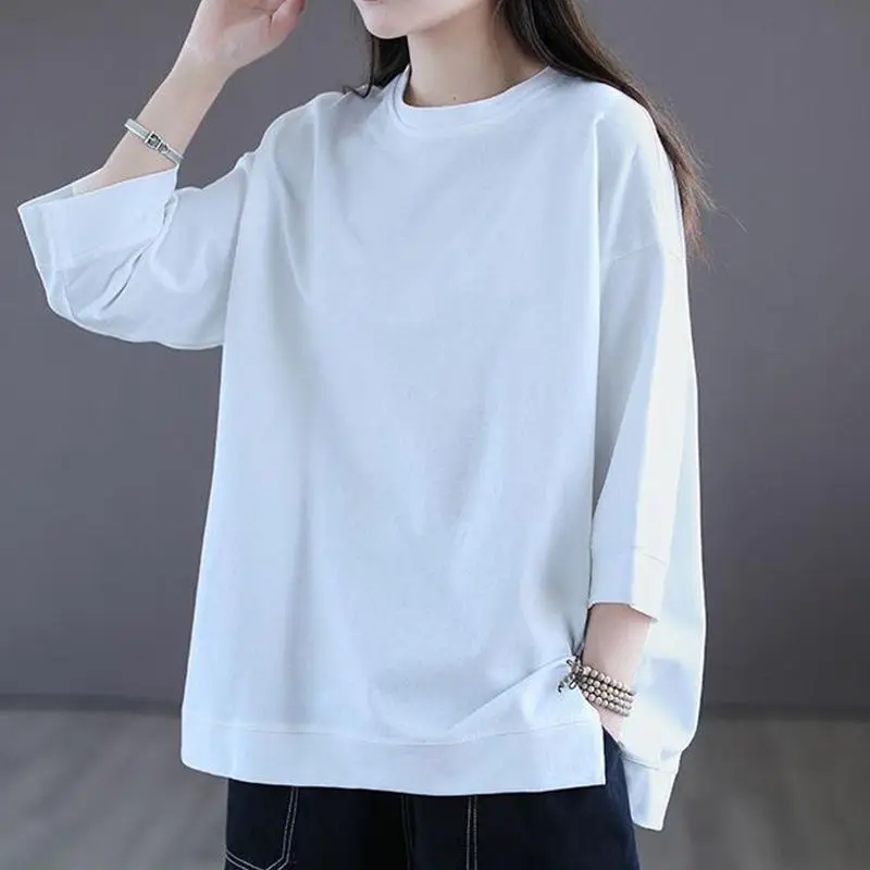 Seven-quarter Sleeve T Shirt Women Split Purple Base Shirt Women's Casual Retro Art Top Fashion 274
