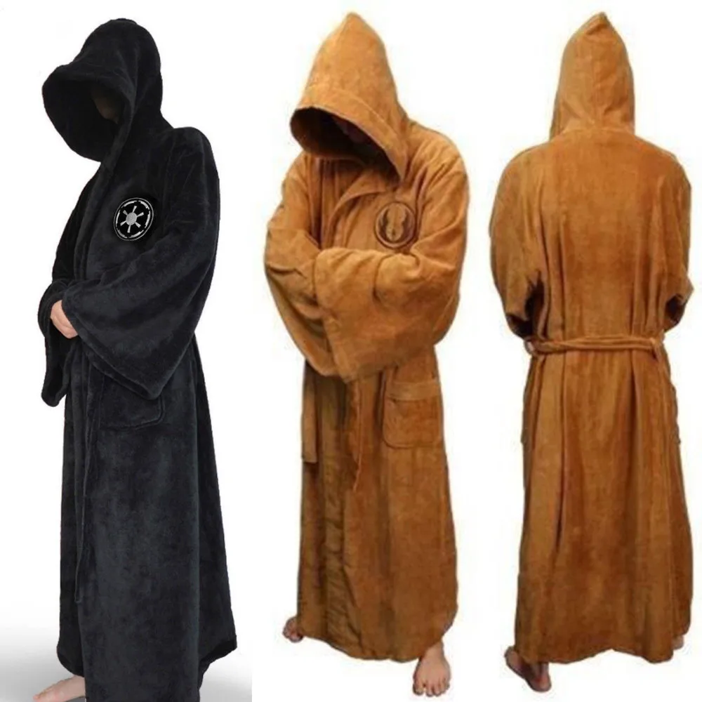 Mens Flannel Robe Male with Hooded Thick Dressing Gown Male Bathrobe Winter Long Robe Mens Bath Robes Homewear Warrior Robe