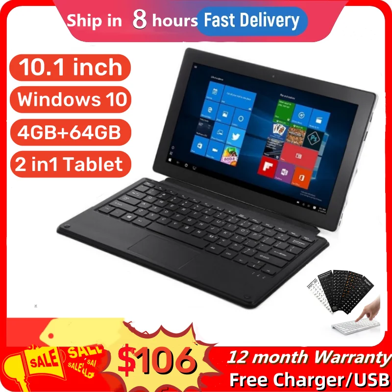 Прямая поставка, 4 Гб + 64 ГБ, 10,1 дюйма, P7, 2 в 1, планшетный ПК Windows 10 с клавиатурой, 64 бит, ЦП X5-Z8300, 1920x1200 пикселей, совместим с HDMI