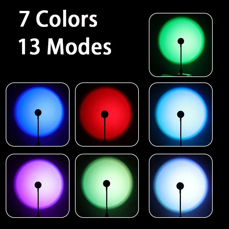 선셋 램프 LED USB 레인보우 네온 무드등 프로젝터 사진 촬영 벽 분위기 조명 침실 방 꾸미기 선물
