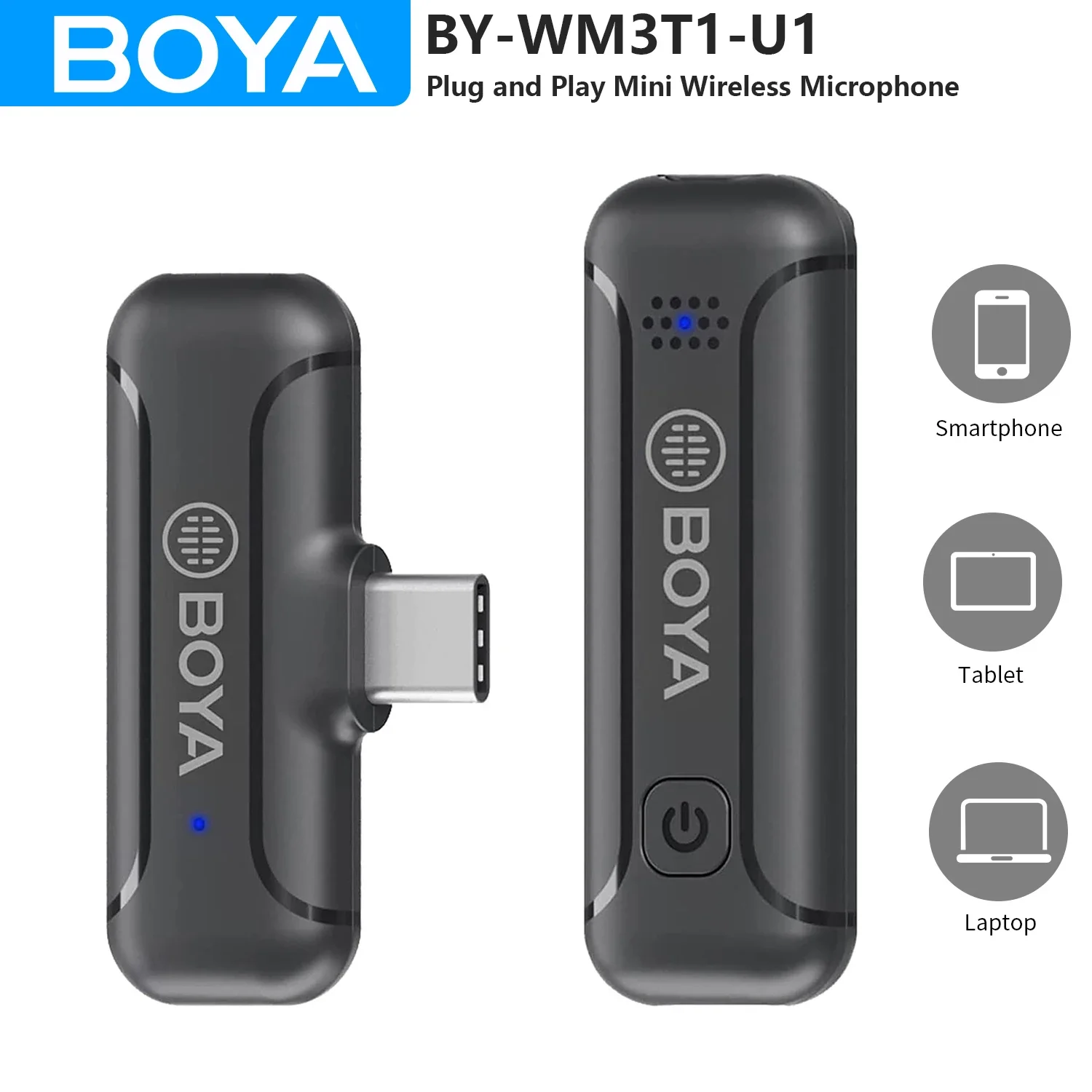 Microfone de Lapela sem Fio Lavalier Android pc Computador Usb-c Dispositivos Áudio Vídeo Gravação Microfone Youtube Vlog Boya-by-wm3t1-u