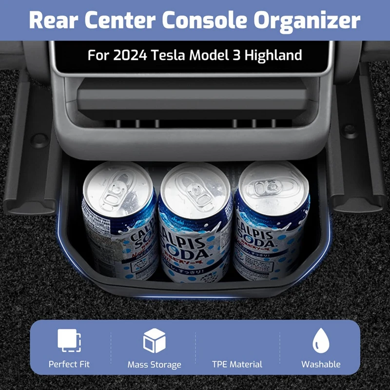 Rear Center Console Organizer For Tesla Model 3 Highland Backseat Storage Box Trash Can Rear 2Nd Row Seat Organizer