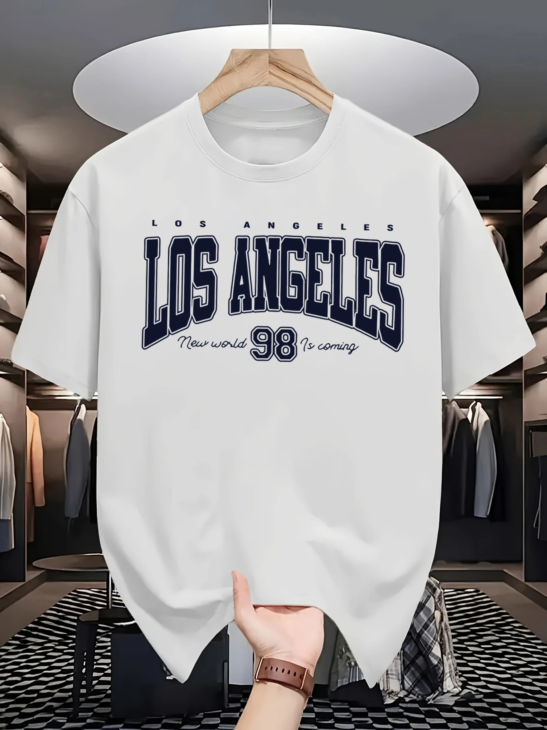 Los Angeles New World Is Coming T-Shirt Herrenmode, lockere Baumwolle, kurzärmelig, O-Ausschnitt, Sommerkleidung, Unisex, lässige Streetwear – Detail 24