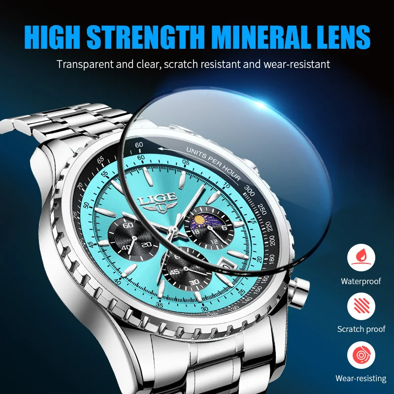 Relogio Masculino LIGE New Men Watch With Full Steel Waterproof Luminous Quartz Watch For Men Fashion Military Date Chronograph