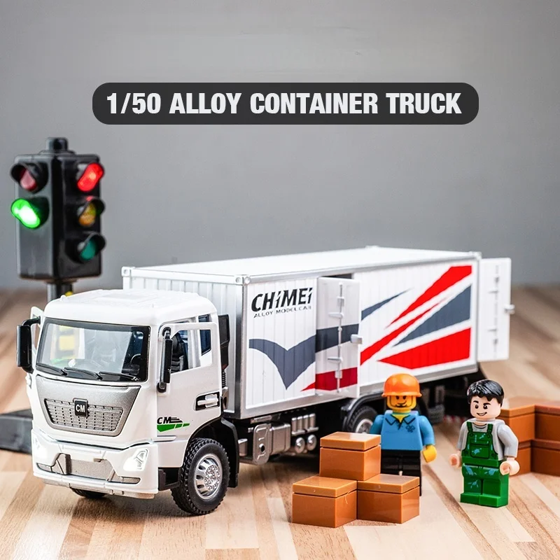 1/32 Diecast Alloy Urban Container Transport Truck Car Model Engineering Transport Vehicles Car Sound Light Boys Toys Gift