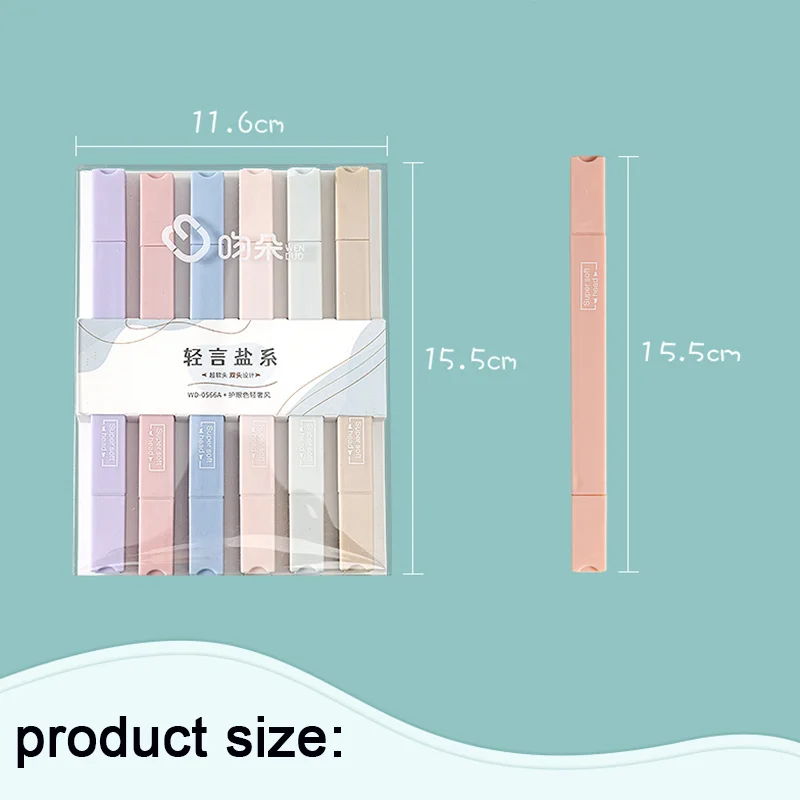 6 Pcs/set Double heads Highlighter Art Marker Round shape Manga Colored Pen Stationery