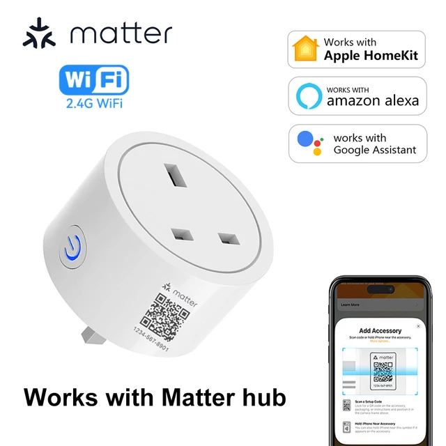 Matter สมาร์ทซ็อกเก็ต UK WiFi สมาร์ทปลั๊ก 16A Mini Home Appliance Outlet Voice App Control ทํางานร่วมกับ Alexa Google Home HomeKit Siri 1
