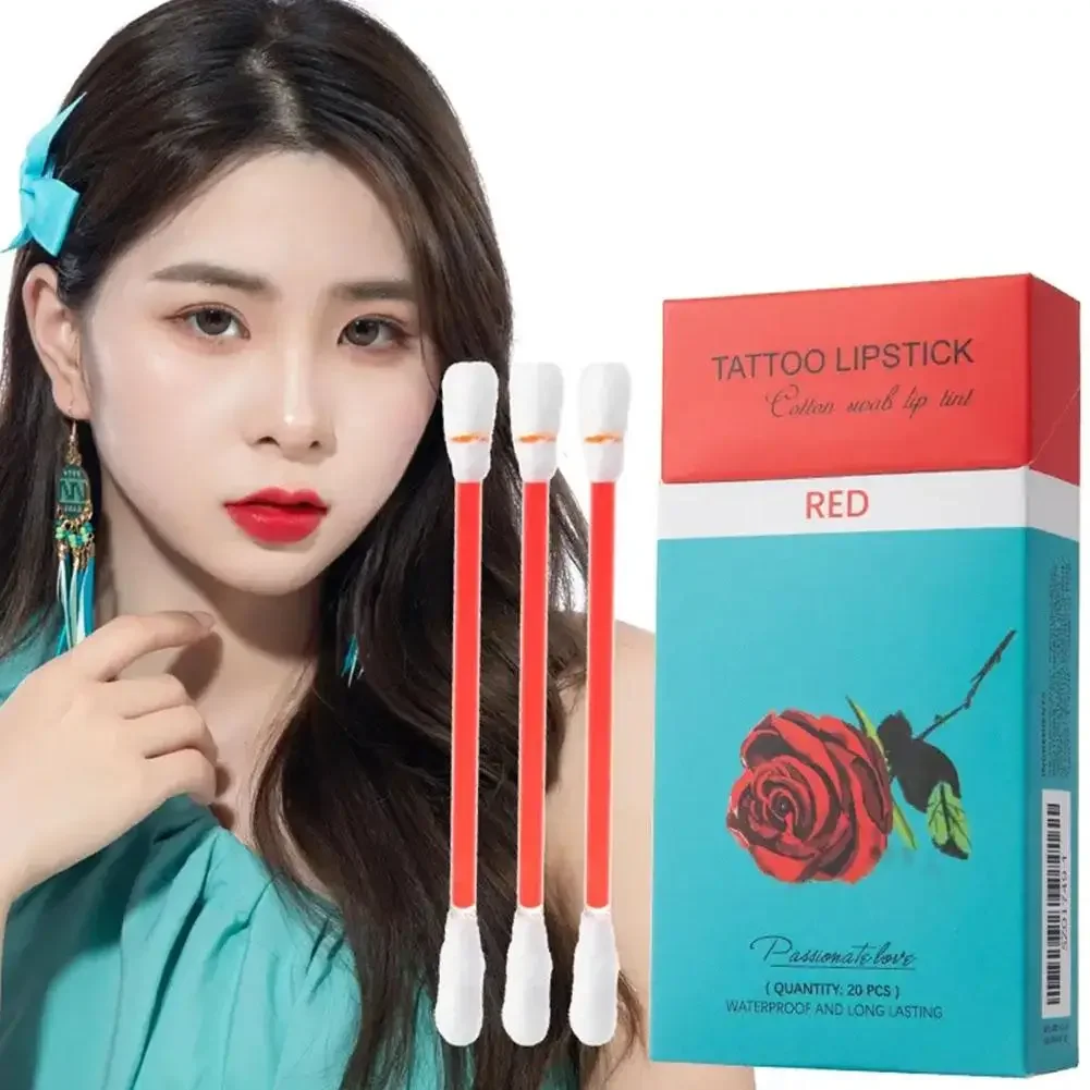 Liquid Lipstick 20cs/Set lip gloss lip makeup Non-Stick Cigarette Tattoo Cotton Swab Design Waterproof Lip Gloss Moisturizing Portable Korean Makeup