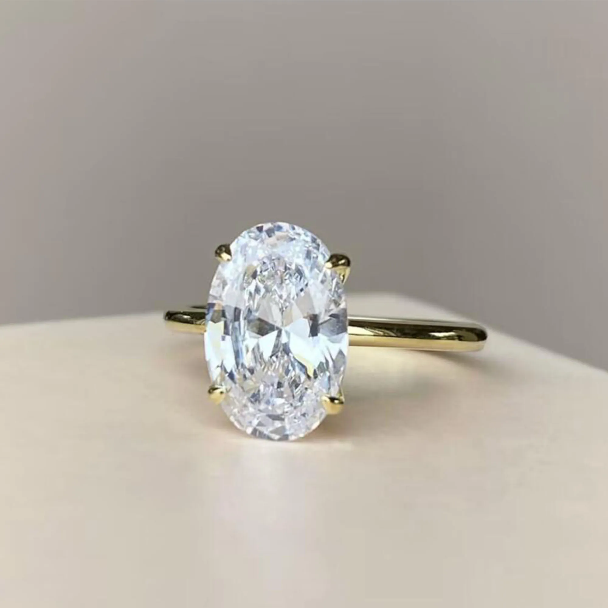1ct 2ct 3ct  925 Sterling Silver Oval Brilliant  Cut 4 Prongs Moissanite Solitaire Engagement Ring Wedding Ring Gold Plated 4
