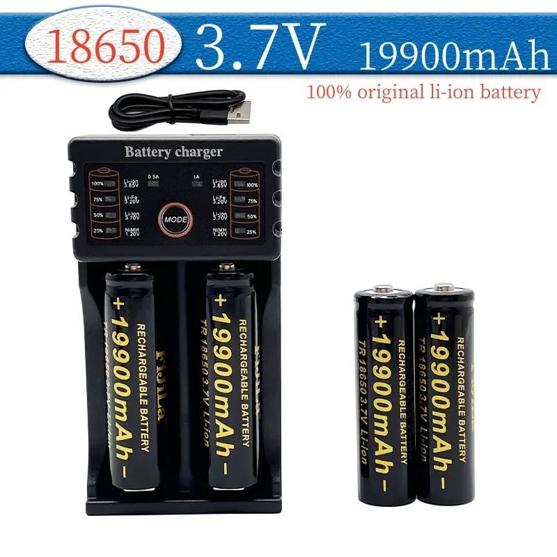 

100%18650 Battery 3.7V19900mah Large Capacity Rechargeable Lithium ion Battery with LED Flashlight Battery+Charger Free Shipping