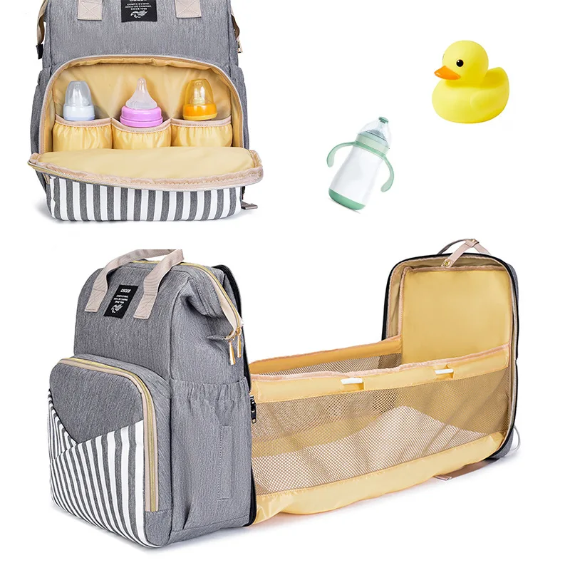 

Mummy Bag Multifunctional Folding Bed Mother Baby Backpack Outdoor Travel with Milk Bottle Convenient Accessories Rucksack