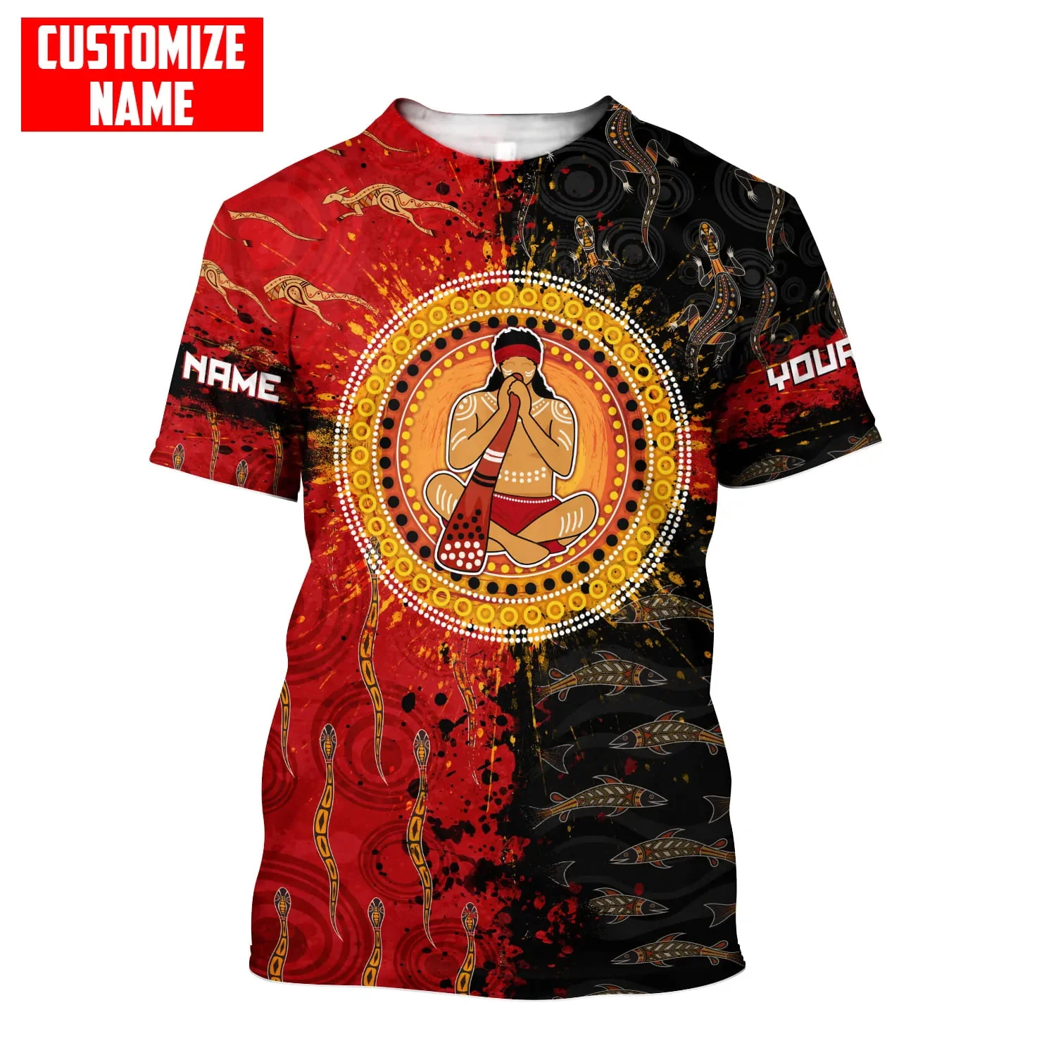 Sommer-T-Shirt 3D-gedrucktes personalisiertes Aborigine-Mann spielt das Didgeridoo-T-Shirt Street Trend Wild Unisex T-Shirt TTD08 – Detail 8