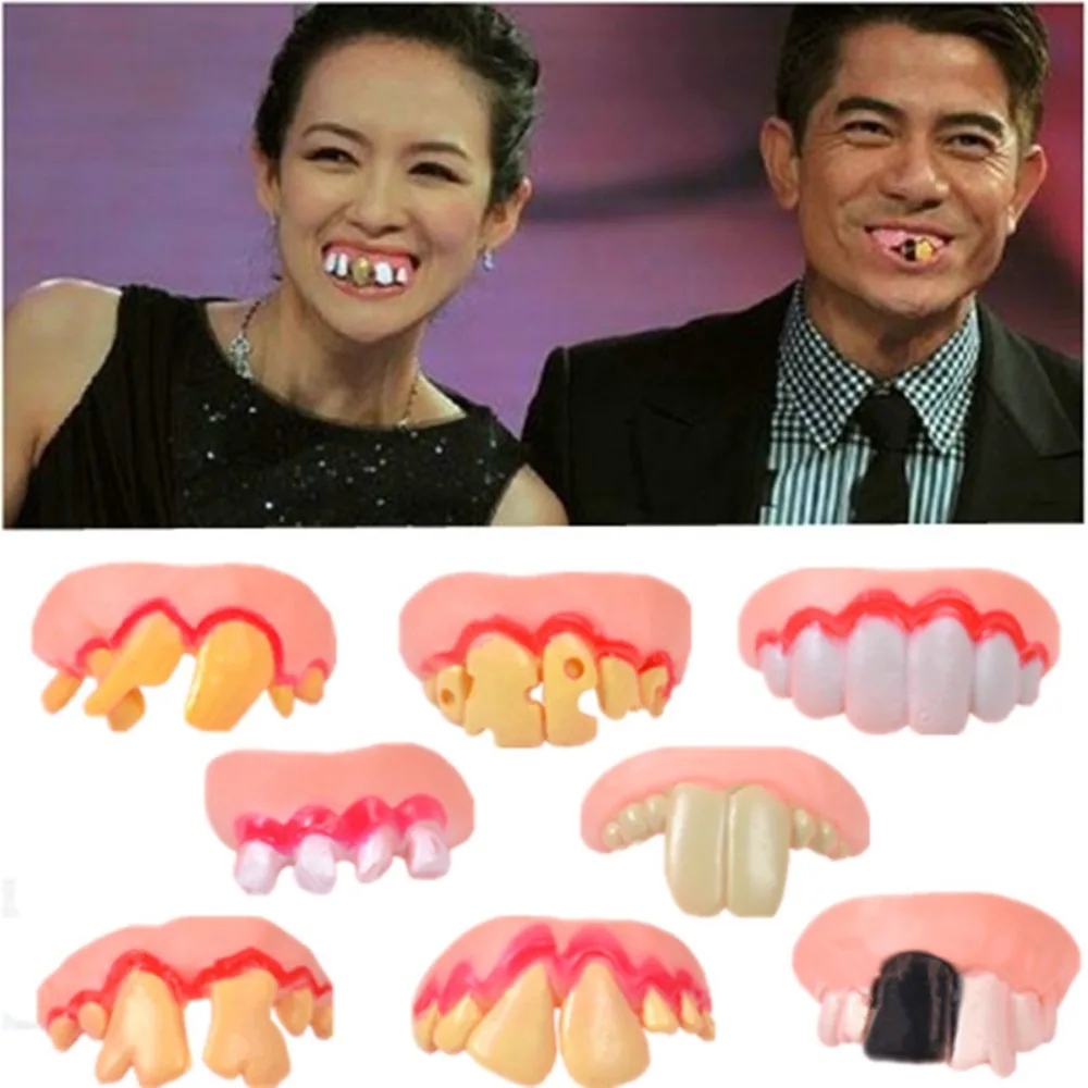 

10PCS Funny False Tooth Rotten Teeth Jokes Toy Prank Trick Props Halloween Decoration April Fool Dentures Bucktooth