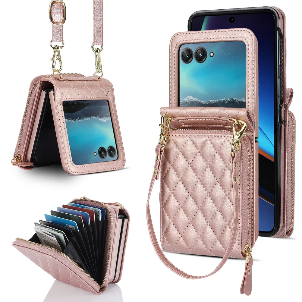 Foldable Multi-slot Wallet with Diagonal Lanyard Chain Case