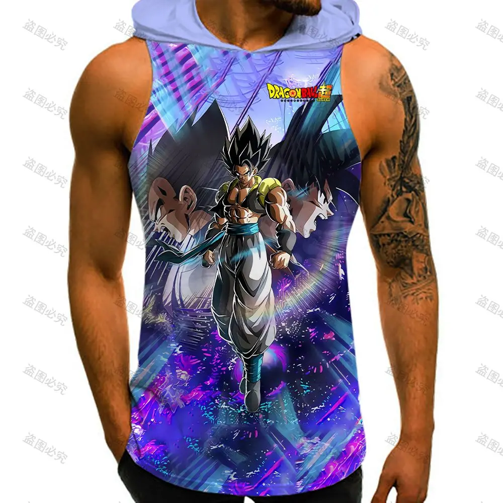 Dragon Ball Z Hip Hop Gym Vest With Hood 2023 Man Sleeveless Shirt Anime Y2k Clothes New Goku Fashion Men's T-shirts Clothing