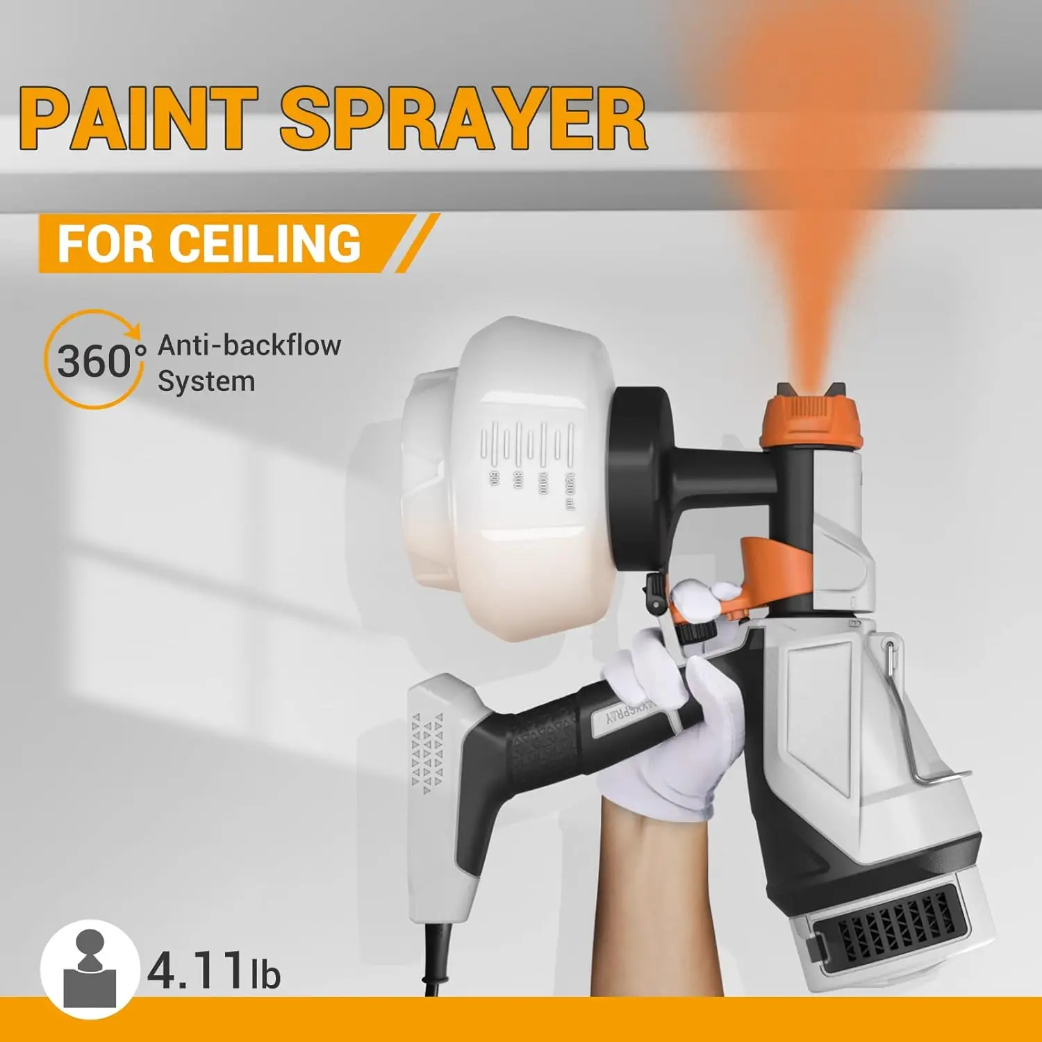 Sprayer-BATAVIA HVLP Electric Spray Paint Gun, 1200ML, 4 Nozzles, 3 Patterns, Paint Sprayer for House Painting, Home Int