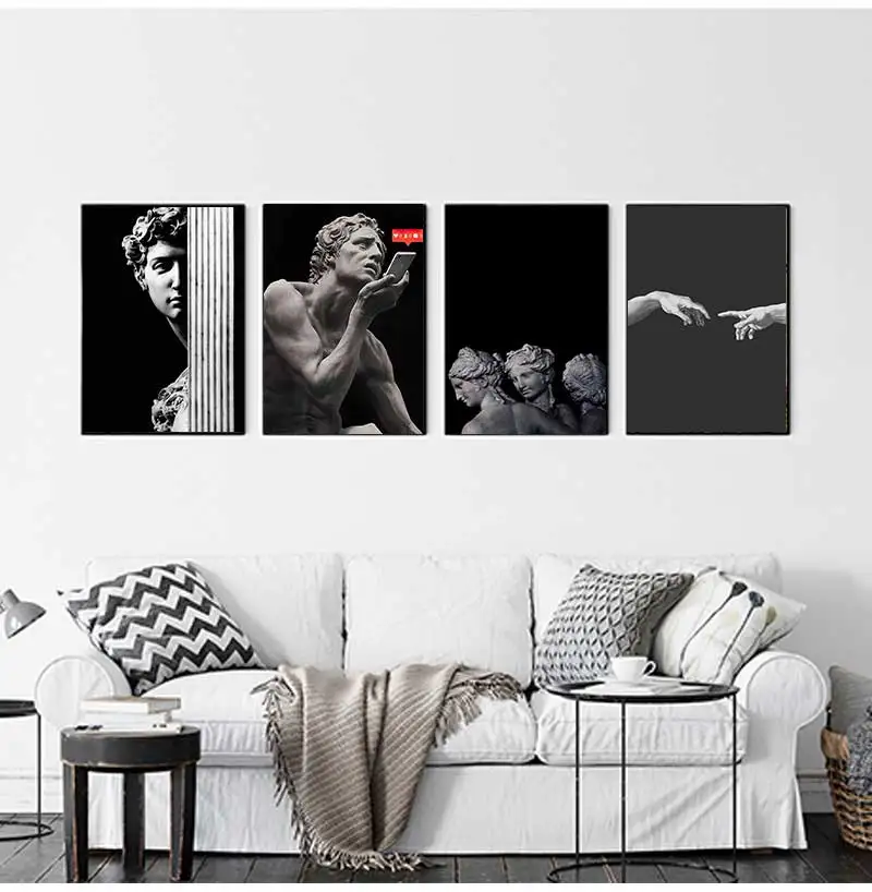 Decor Michelangelo Creation Of Adam Black White Wall Art Modular Pictures Modern Posters Bedroom HD Prints Canvas Paintings Home