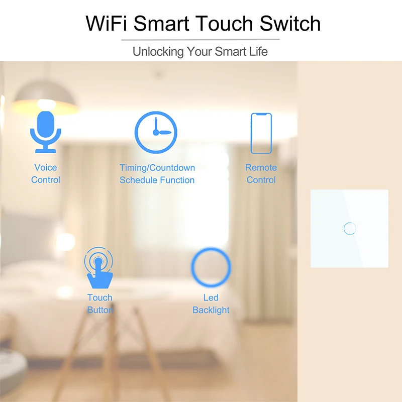 Wifi EU Wall Touch Switch Smart Light Switch 1/2/3 Gang  No Neutral Wire Required Tuya Smart Life Home Support Alexa Google Home
