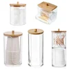 Acrylic Storage Box Bathroom Jar Makeup Organizer Cotton Round Pad Holder Cotton Swab Box Qtip Holder Dispenser with Bamboo Lid 2