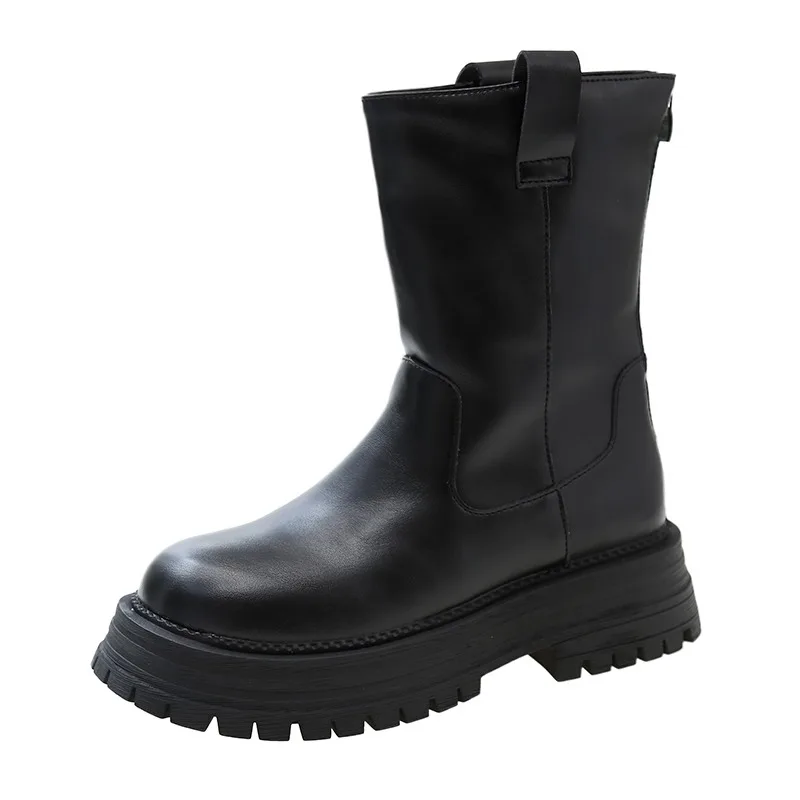 2023 New Ladies Shoes Back Zip Women's Boots Fashion Solid Casual Boots Women High Quality Round Toe Mid-Calf Shoes Female