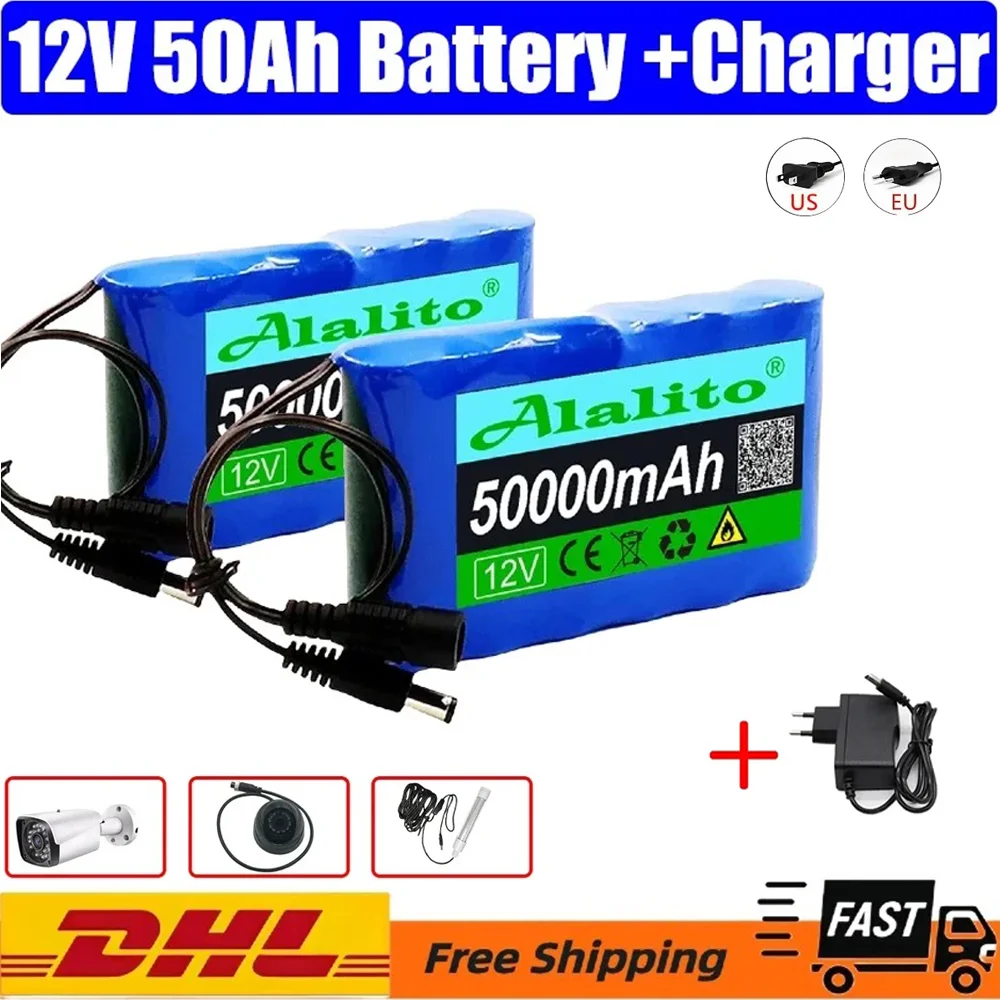 

2024 High-quality Rechargeable Battery 12V 50000mah Lithium Battery Pack Capacity DC 12.6V 50Ah CCTV Camera Monitor with Charger